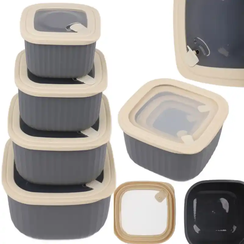 Pojemniki kwadratowe lunchbox MG Home Misto zestaw 4 sztuk hermetyczne 3600/2400/1400/750 ml szare Zamów dziś