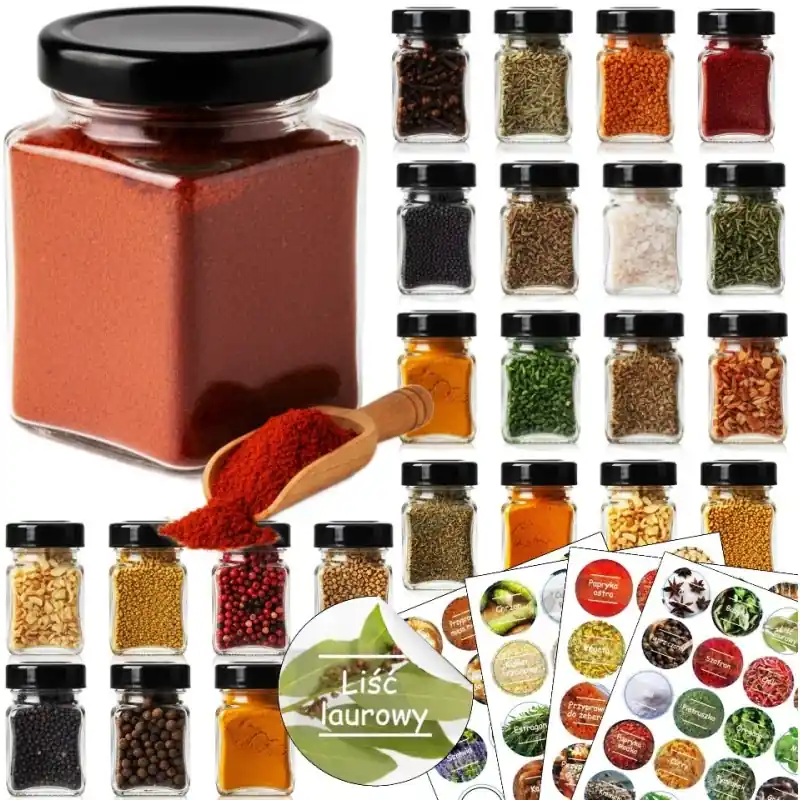 Wysoka jakość Zestaw 24 słoiczków 120 ml na przyprawy GierekHoff Flavor GH 1112 pojemniki z naklejkami i nabierakiem na prezent