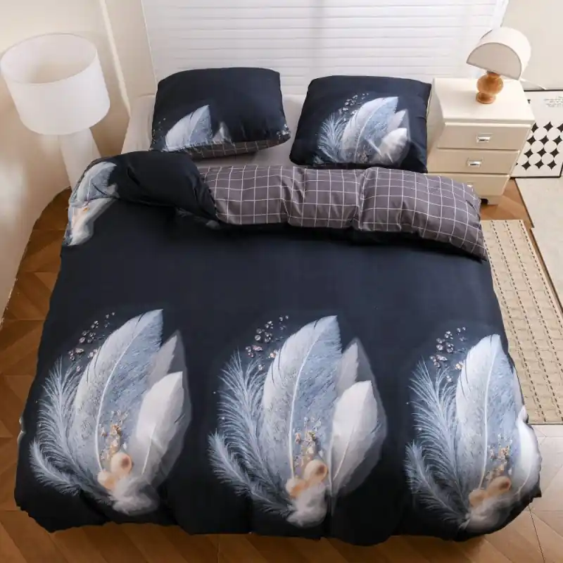 Pościel 140x200 bawełna satynowa dwustronna GierekHoff gruba 2 części GH 3140 Navy Feather Promocja