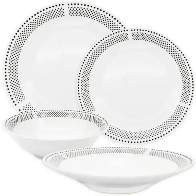Wybór klientów Serwis obiadowy porcelana 24 elementy Bella Fiore białe talerze miski dla 6 osób wzór kropki