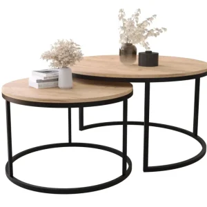 Zestaw dwóch stolików kawowych Sabello okrągłe 80 i 60 cm Dąb craft Ostatnia szansa