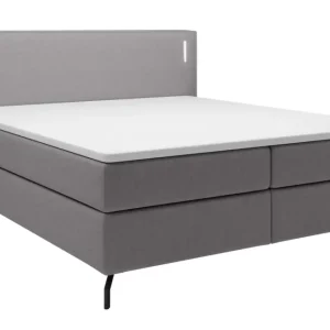 Cena promocyjna Łóżko kontynentalne Lanko 140x200 cm z topperem i oświetleniem szary welur