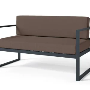 Bezpieczne zakupy Sofa ogrodowa dwuosobowa Dywilly w tkaninie hydrofobowej brązowa/ czarny stelaż