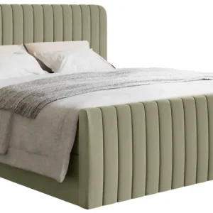 Łóżko kontynentalne 180x200 cm Saliano z pojemnikami i topperem oliwkowe szenil hydrofobowy Premium