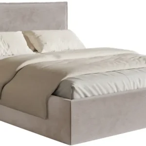 Bestseller Łóżko tapicerowane 140x200 cm Softie Slim z pojemnikiem szarobrązowe welur hydrofobowy stelaż metalowy