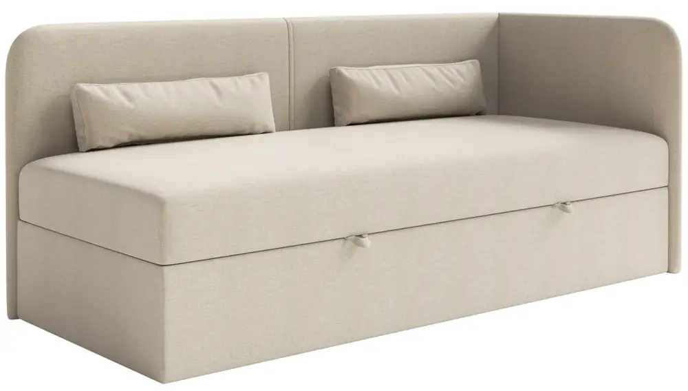Bestseller Łóżko młodzieżowe 90x200 cm Calmmo prawostronne z pojemnikiem jasnobeżowe szenil hydrofobowy