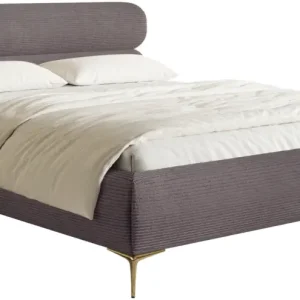 Bestseller Łóżko tapicerowane 160x200 cm Roule Cord brązowe sztruks nóżki złote
