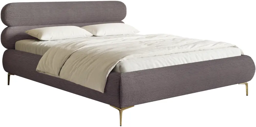 Bestseller Łóżko tapicerowane 160x200 cm Roule Cord brązowe sztruks nóżki złote