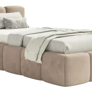 Bestseller Łóżko tapicerowane 90x200 cm Cloudy Low beżowe welur hydrofobowy łatwoczyszczący