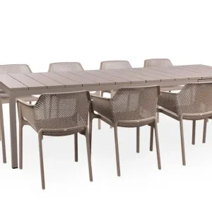 Zestaw ogrodowy rozkładany stół Rio 210-280x100 cm i 10 krzeseł Net Nardi z certyfikowanego tworzywa brązowy Bestseller