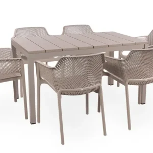 Zestaw ogrodowy rozkładany stół Rio 140-210x85 cm i 6 krzeseł Net Nardi z certyfikowanego tworzywa brązowy Oferta czasowa