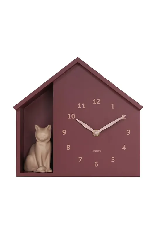 Kup online Karlsson zegar ścienny z dźwiękiem Siting Cat 26 x 29 cmkolor bordowy