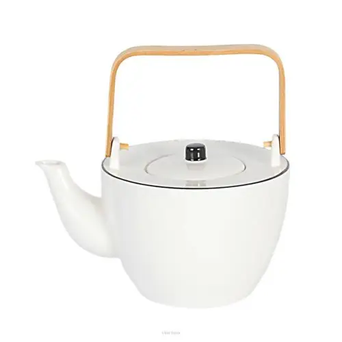 Wysoka jakość Dzbanek porcelanowy biały z bambusowym uchwytem 800 ml