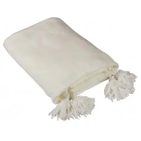Elegancki biały pled na kanapę z frędzlami 130x150 Tani