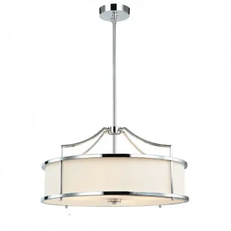 Popularny Duża lampa wisząca w kolorze srebrnym z białym kloszem w stylu Hampton Sala