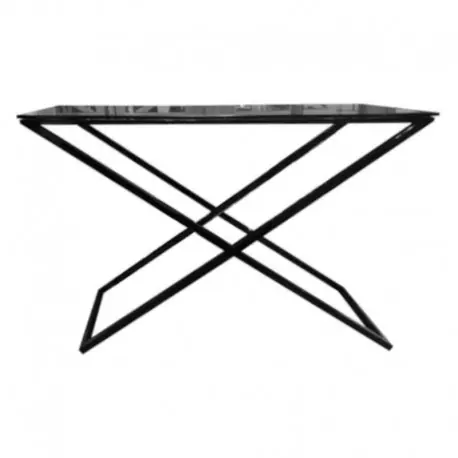 Darmowa dostawa Elegancka czarna metalowa konsola z dymioną szybą 120x40x80