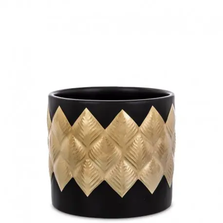 Doniczka na kwiatki Black Gold Chevron 11,5x12,5x12,5 cm, czarno złota, ceramiczna Taniej